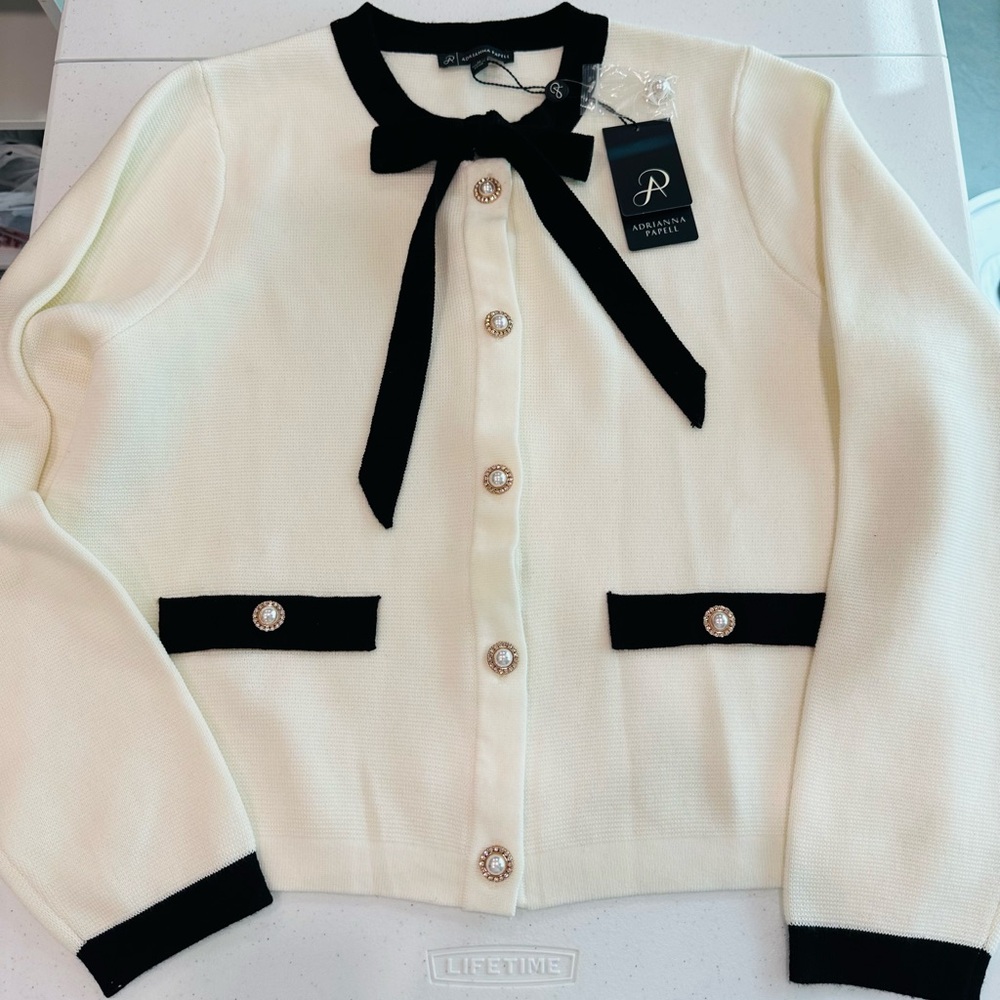 Adrianna Papell Cream and Black Cardigan